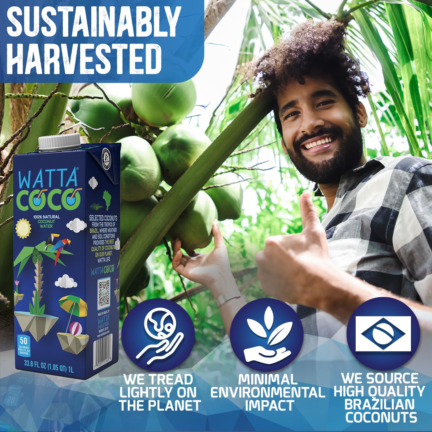 Watta Coco Brazilian Coconut Water — 33.8 fl oz - 12 Pack Case