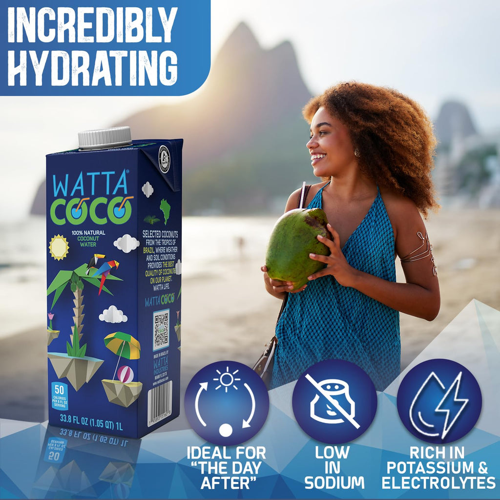 Watta Coco Brazilian Coconut Water — 33.8 fl oz - 6 Pack Case