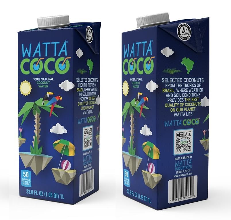 Watta Coco Brazilian Coconut Water — 33.8 fl oz - 6 Pack Case