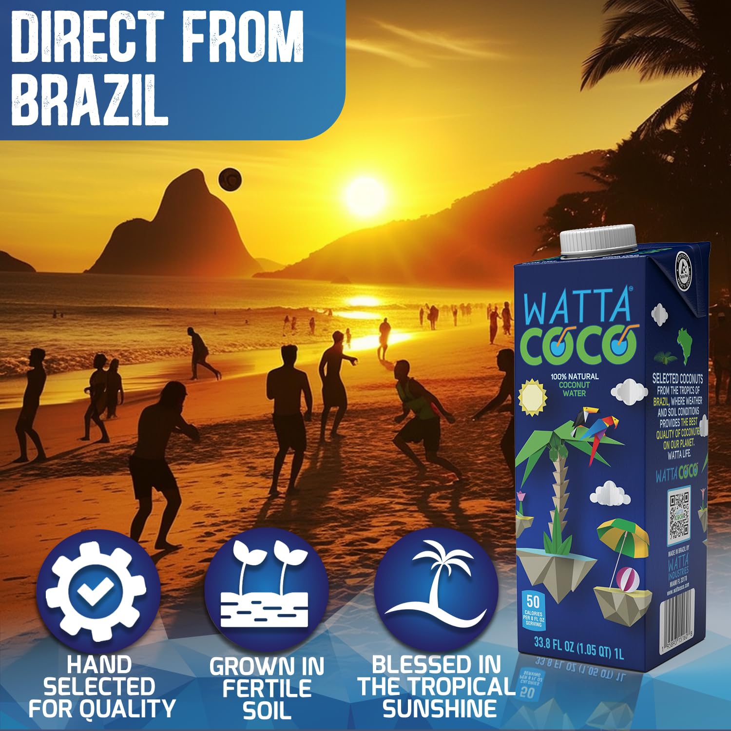 Watta Coco Brazilian Coconut Water — 33.8 fl oz - 12 Pack Case