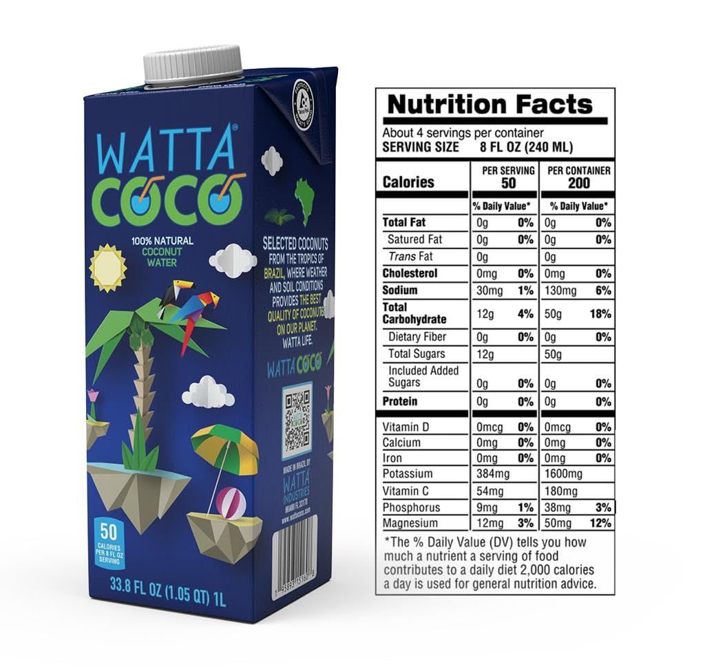 Watta Coco Brazilian Coconut Water — 33.8 fl oz - 12 Pack Case