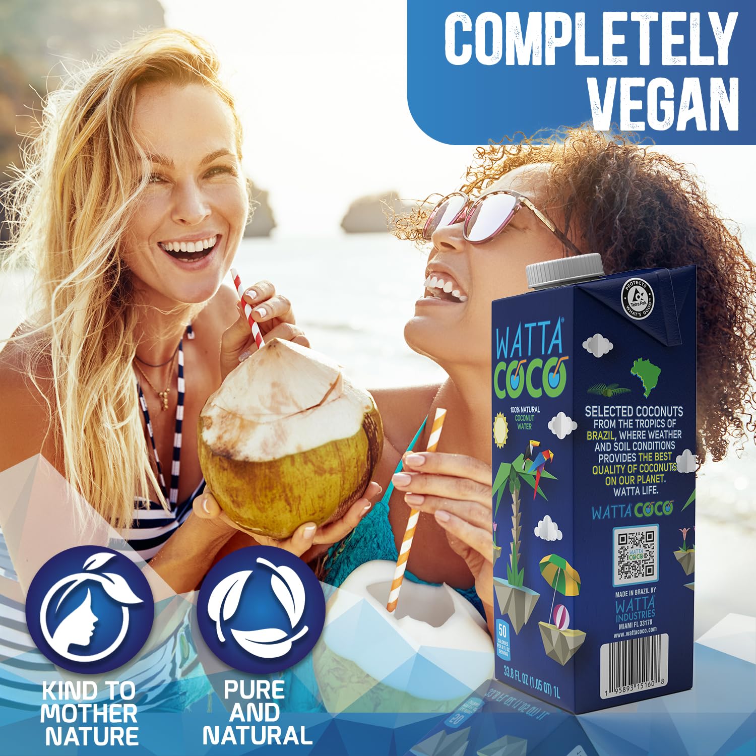 Watta Coco Brazilian Coconut Water — 33.8 fl oz - 12 Pack Case