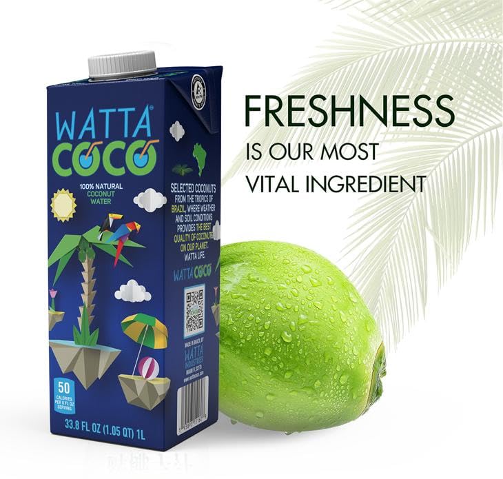 Watta Coco Brazilian Coconut Water — 33.8 fl oz - 6 Pack Case